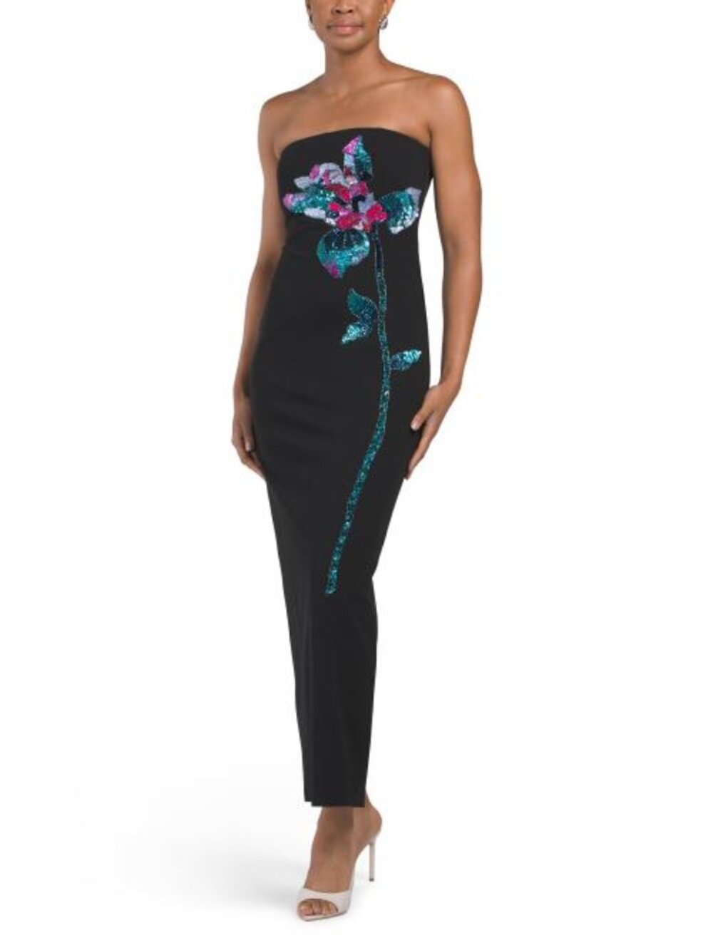 ADRIANNA EVENING Strapless 3d Floral Dress
